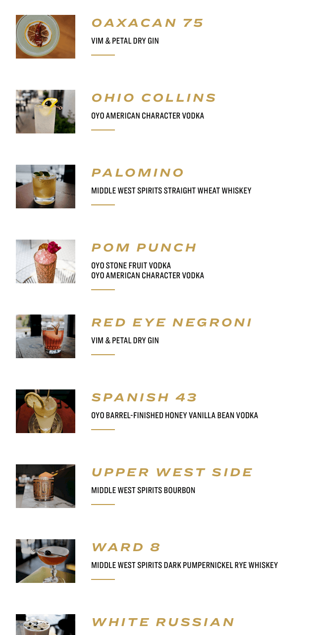 Middle West Spirits mobile recipes page